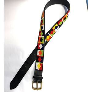 BeadWORKS Kenya Pana Beaded Leather Belt Blk Sz 38